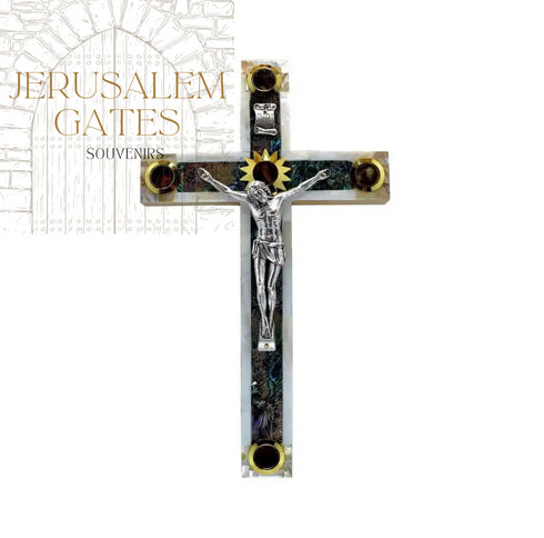 Catholic Mother Of Pearl Crucifix Olive Wood Cross